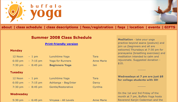 Buffalo Yoga website screenshot